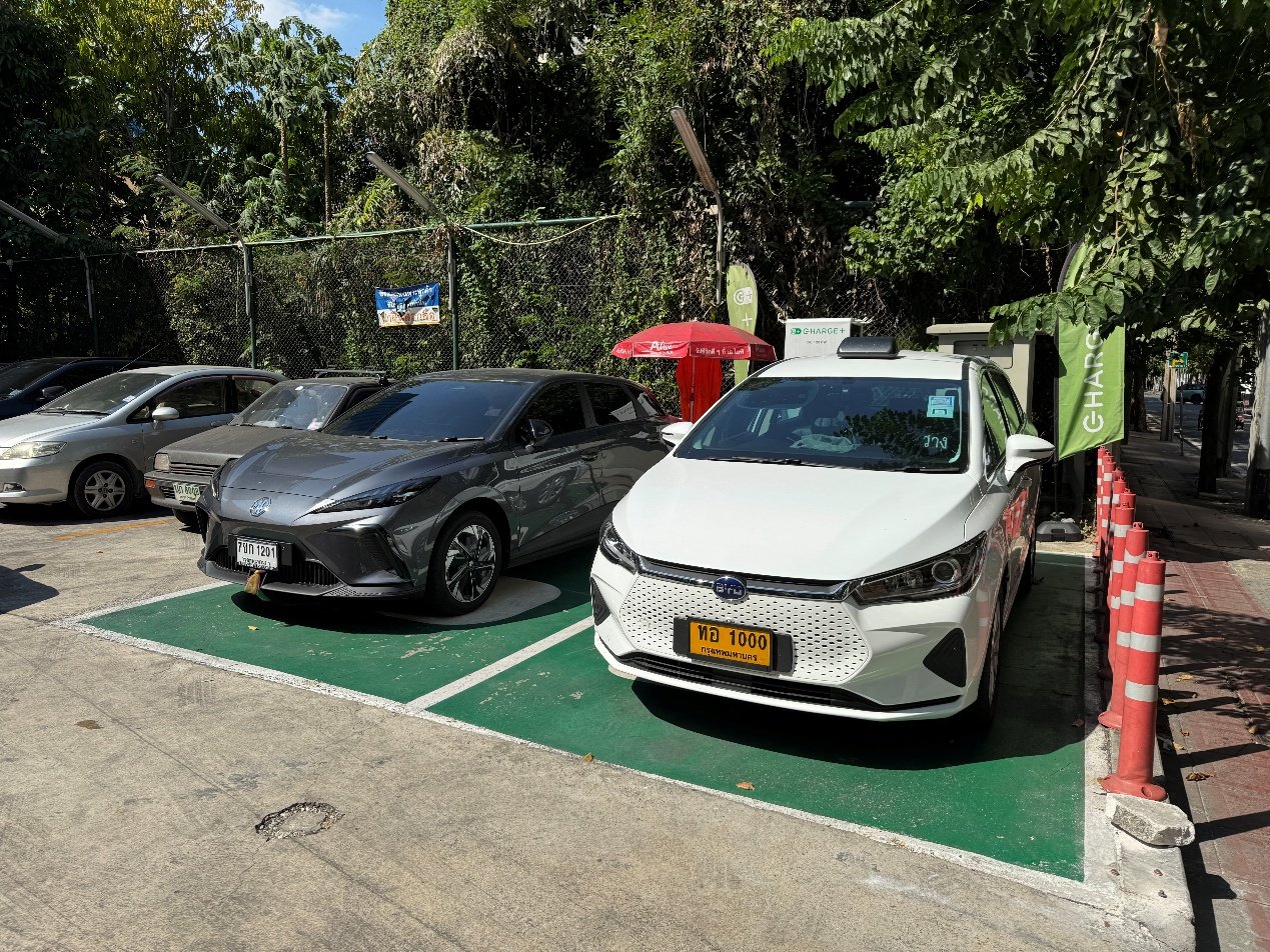 Chinese EVs charging at a public station in Bangkok