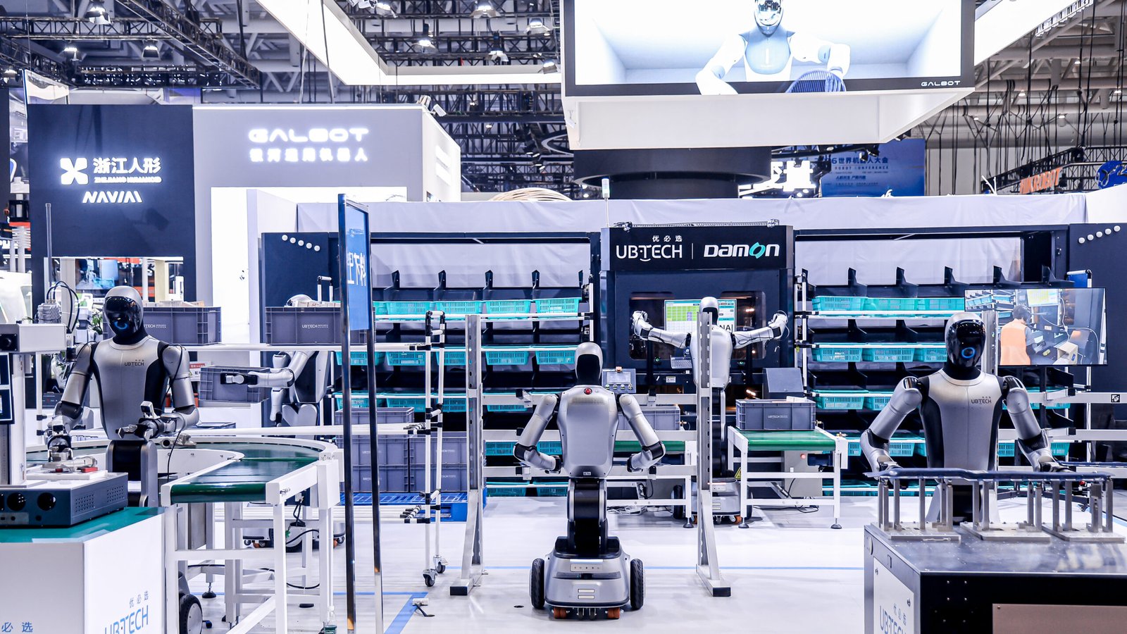 UBTECH worker robots on a line