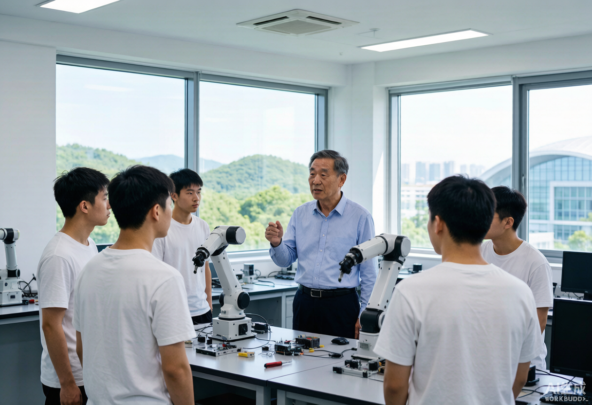 Professor Li Zexiang mentoring young engineers at Songshan Lake XbotPark robotics incubator