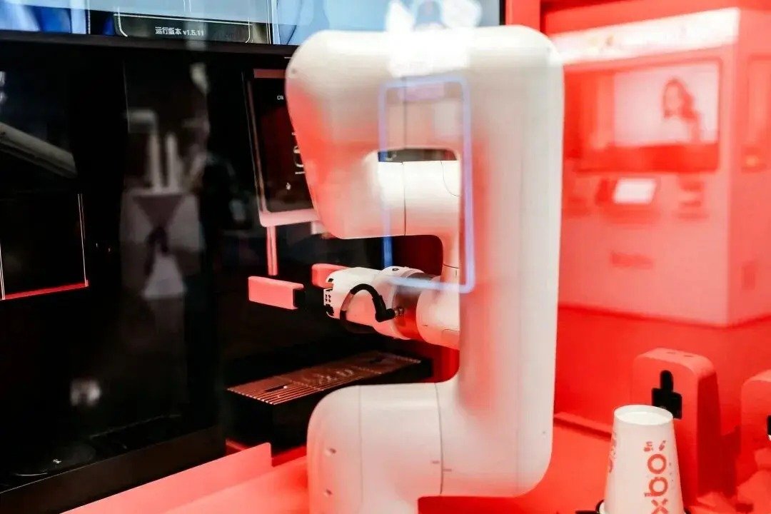 XBOT coffee robot installed in a Chinese office building lobby