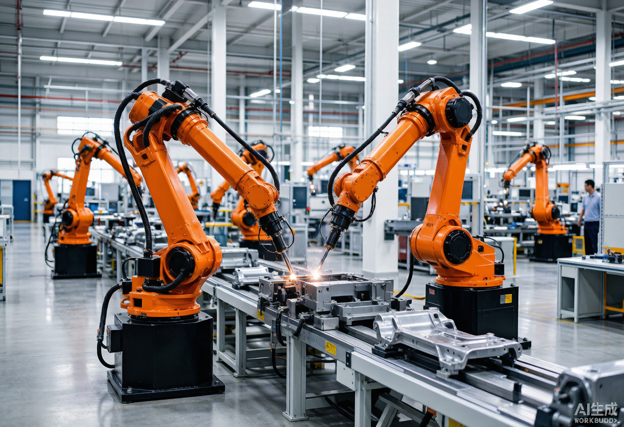 Industrial robots on a production line at a Stander Robotics manufacturing facility