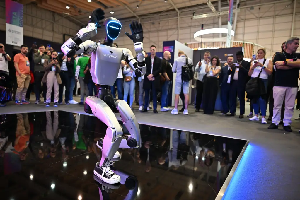 Close-up of Chinese humanoid robot actuators and joints