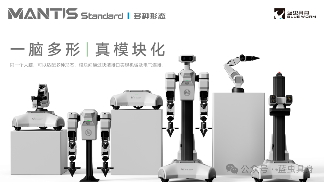 Mantis Standard modular humanoid robot family with wheeled bases and dual arm modules