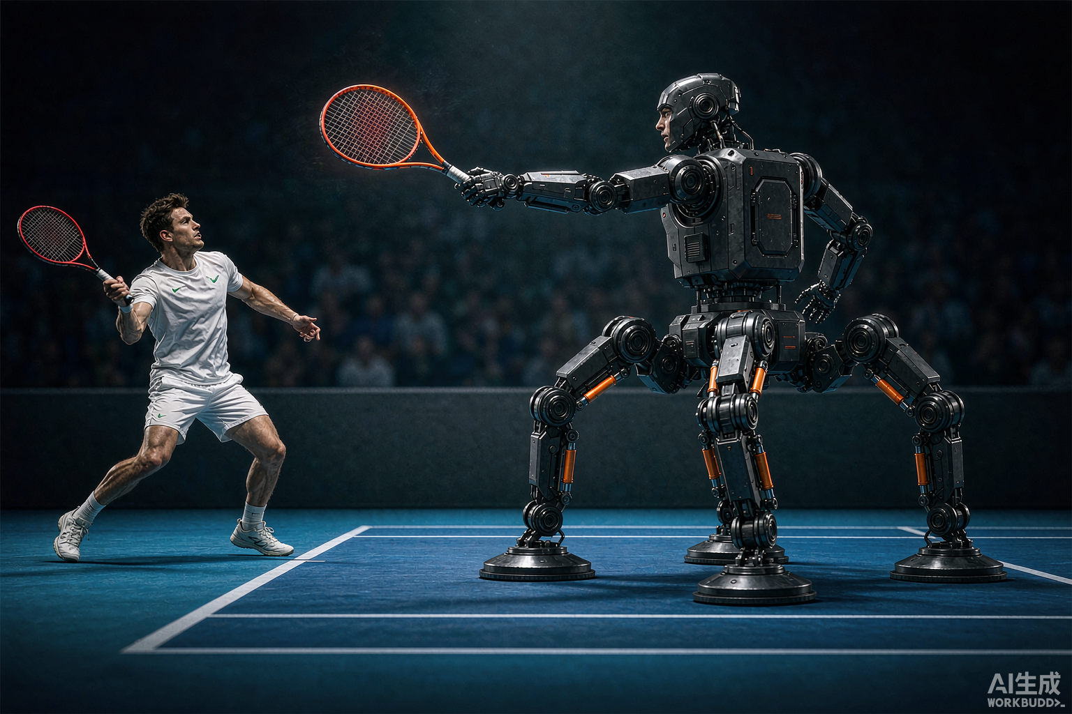 Galbot's Astra plays a full tennis rally against a Grand Sla