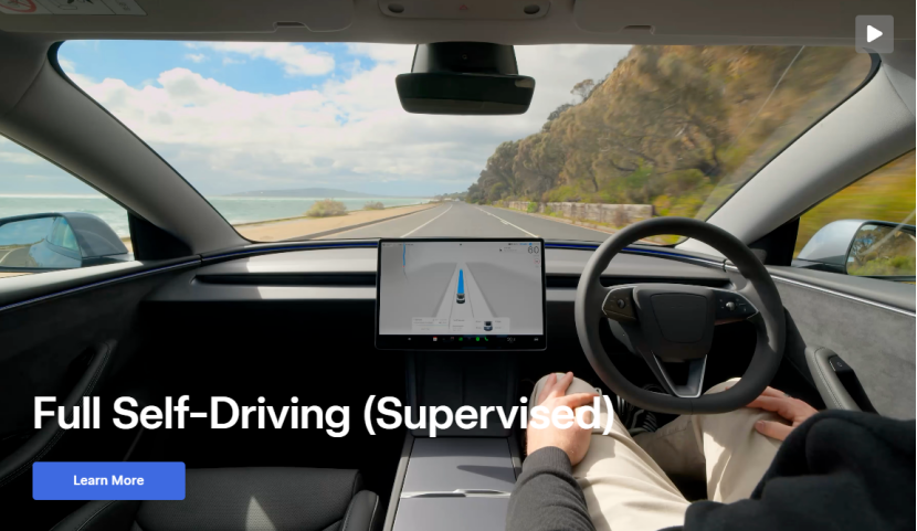 Tesla vehicle dashboard displaying the Full Self-Driving interface