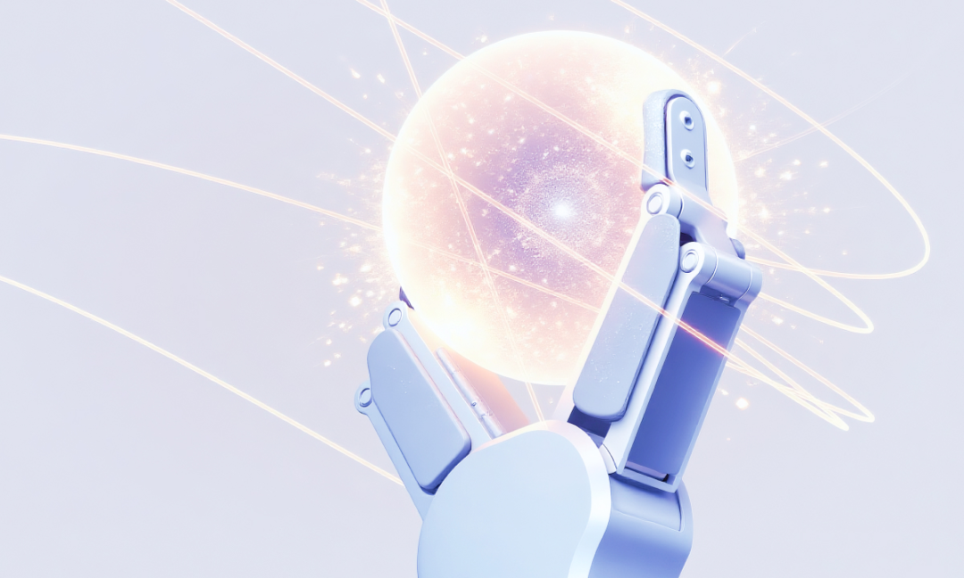 Illustration of a robotic hand cradling a glowing sphere