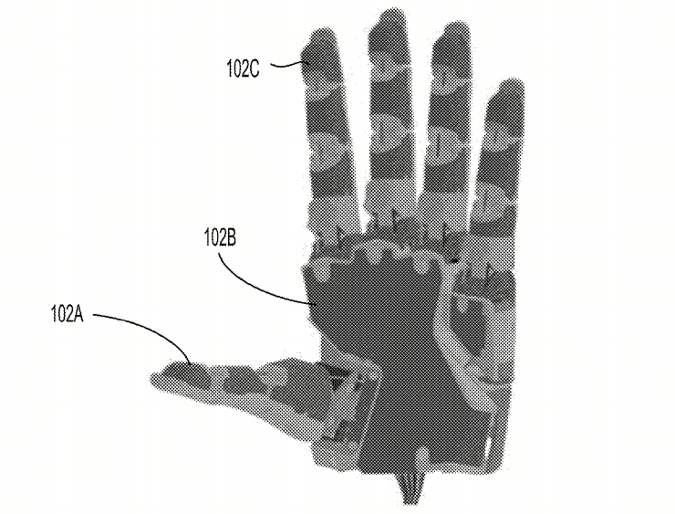 Diagram of a multilayer flexible tactile sensor array for a humanoid robot hand