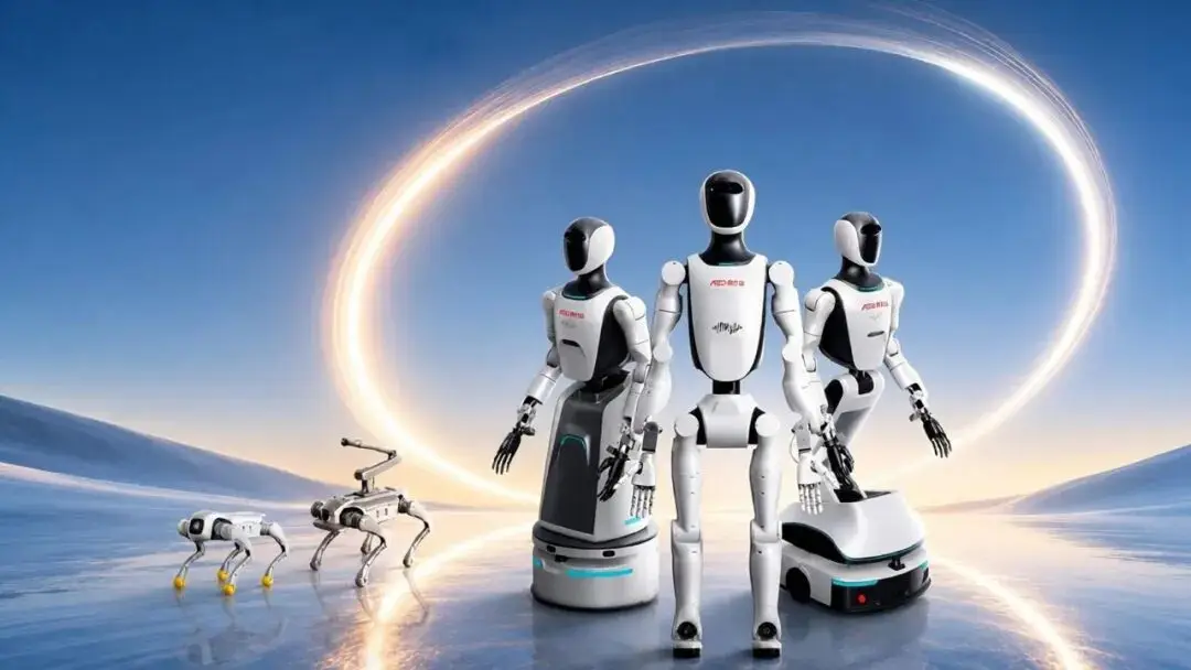 Aishida industrial and humanoid robot product line on display