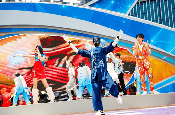 AgiBot service robot guiding visitors inside the theme park