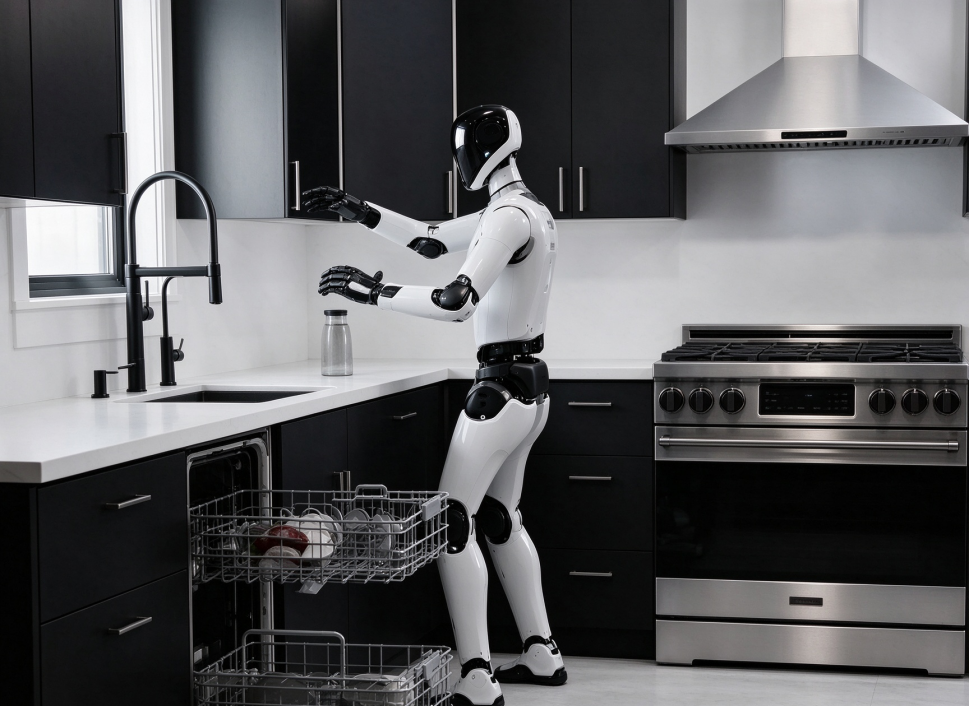 Robotics exhibition floor with multiple humanoid and quadruped displays