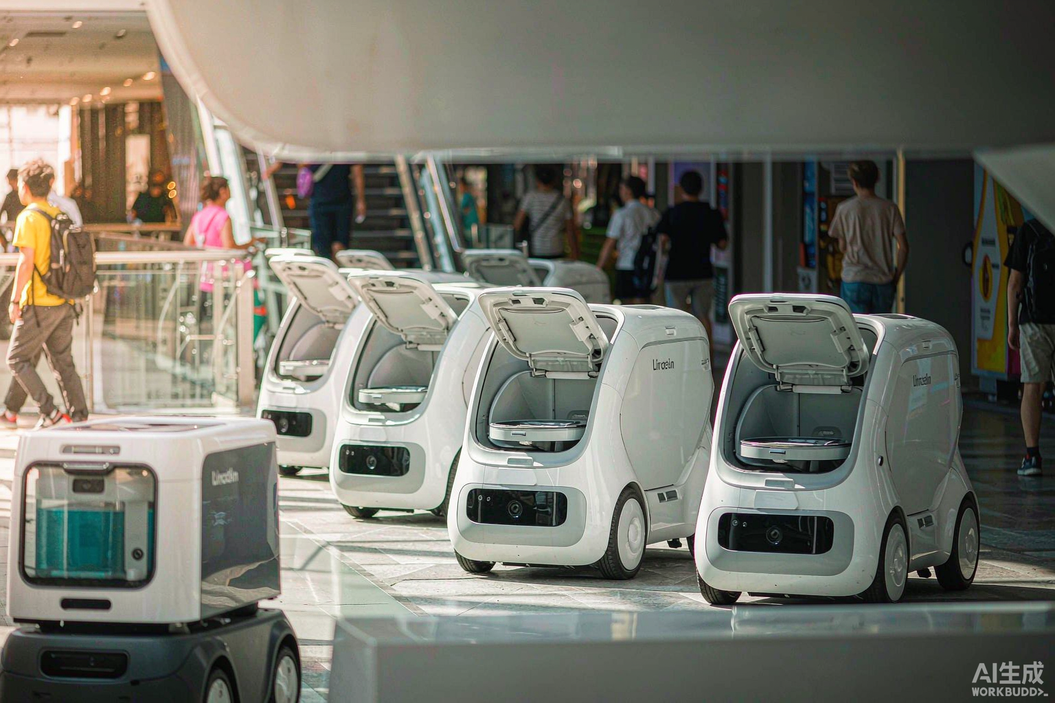 Pudu commercial service and humanoid robots on display at the company showroom in Shenzhen